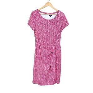 NYDJ Veronica Ruched Tie Waist Pink and White Striped Dress Size 14
